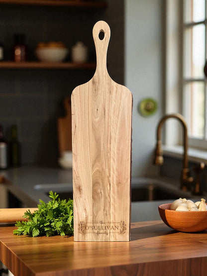 Personalized Live Edge Mango Wood Board | Custom Family Name Charcuterie & Serving Board | Rustic Wedding or Housewarming Gift