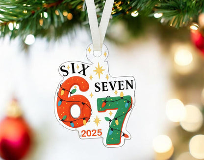 Acrylic Six Seven Ornament, Funny Teenager Printed Christmas Ornament, 6 7 Meme