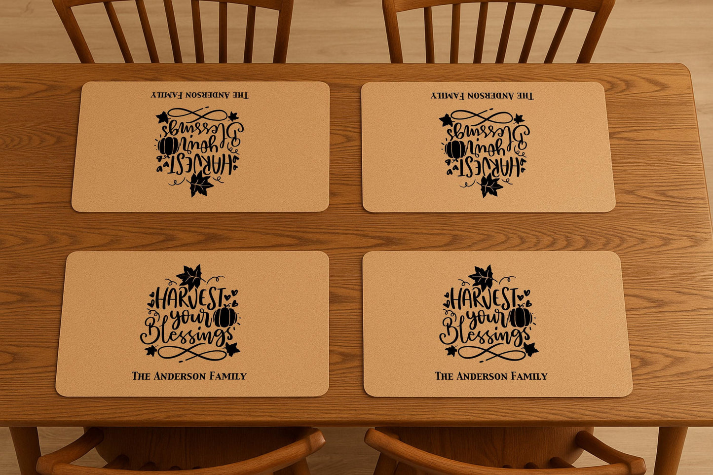 Personalized Thanksgiving Cork Placemat, Custom Family Name Table Mat | Thanksgiving Gift