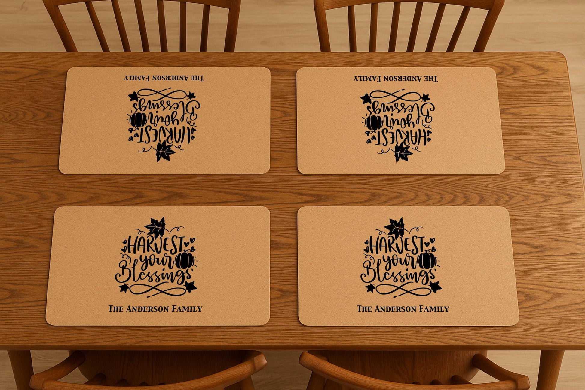 Personalized Thanksgiving Cork Placemat, Custom Family Name Table Mat | Thanksgiving Gift