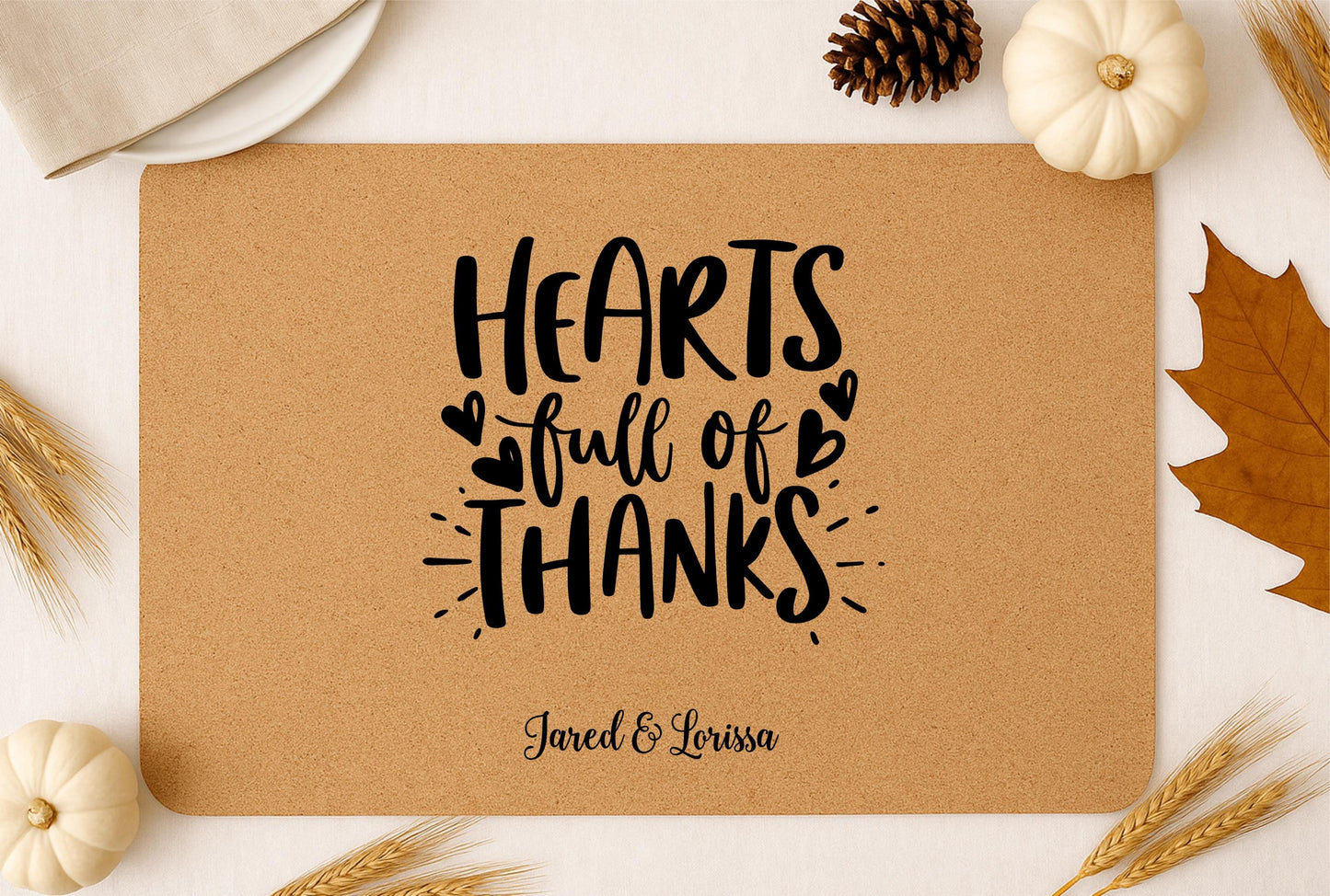 Personalized Thanksgiving Cork Placemat, Custom Family Name Table Mat | Thanksgiving Gift