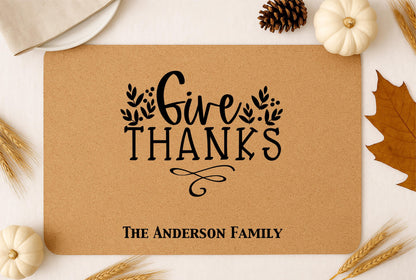 Personalized Thanksgiving Cork Placemat, Custom Family Name Table Mat | Thanksgiving Gift