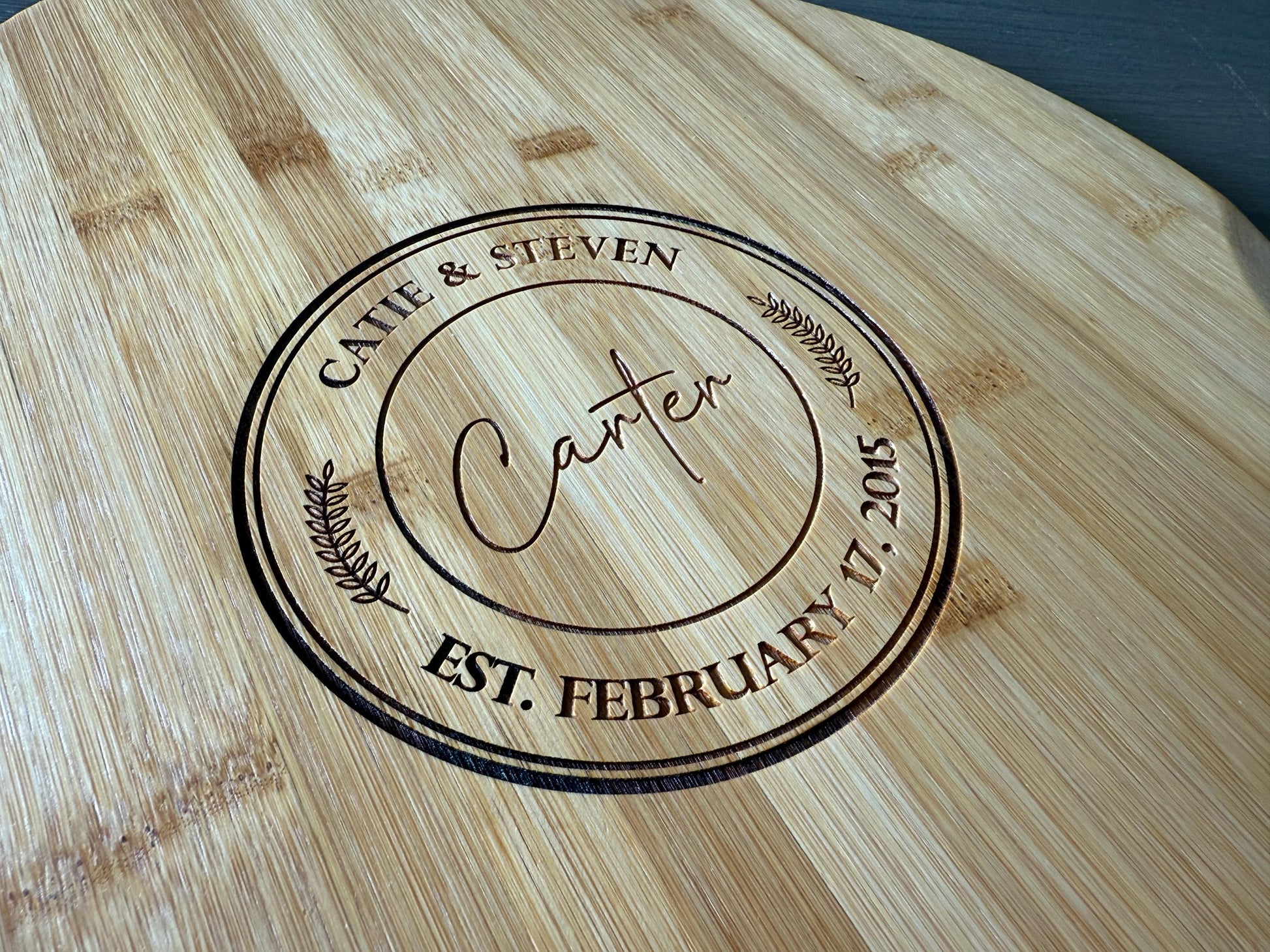 Personalized Bamboo Pizza Board | Custom Family Name Cutting Board | Laser Engraved Housewarming, Wedding, or Christmas Gift