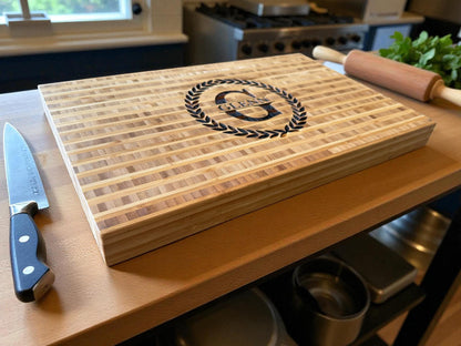 Personalized Bamboo Butcher Block | Custom Family Name Engraved Cutting Board | Heavy Duty Kitchen Gift or Wedding Keepsake