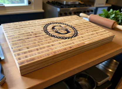 Personalized Bamboo Butcher Block | Custom Family Name Engraved Cutting Board | Heavy Duty Kitchen Gift or Wedding Keepsake