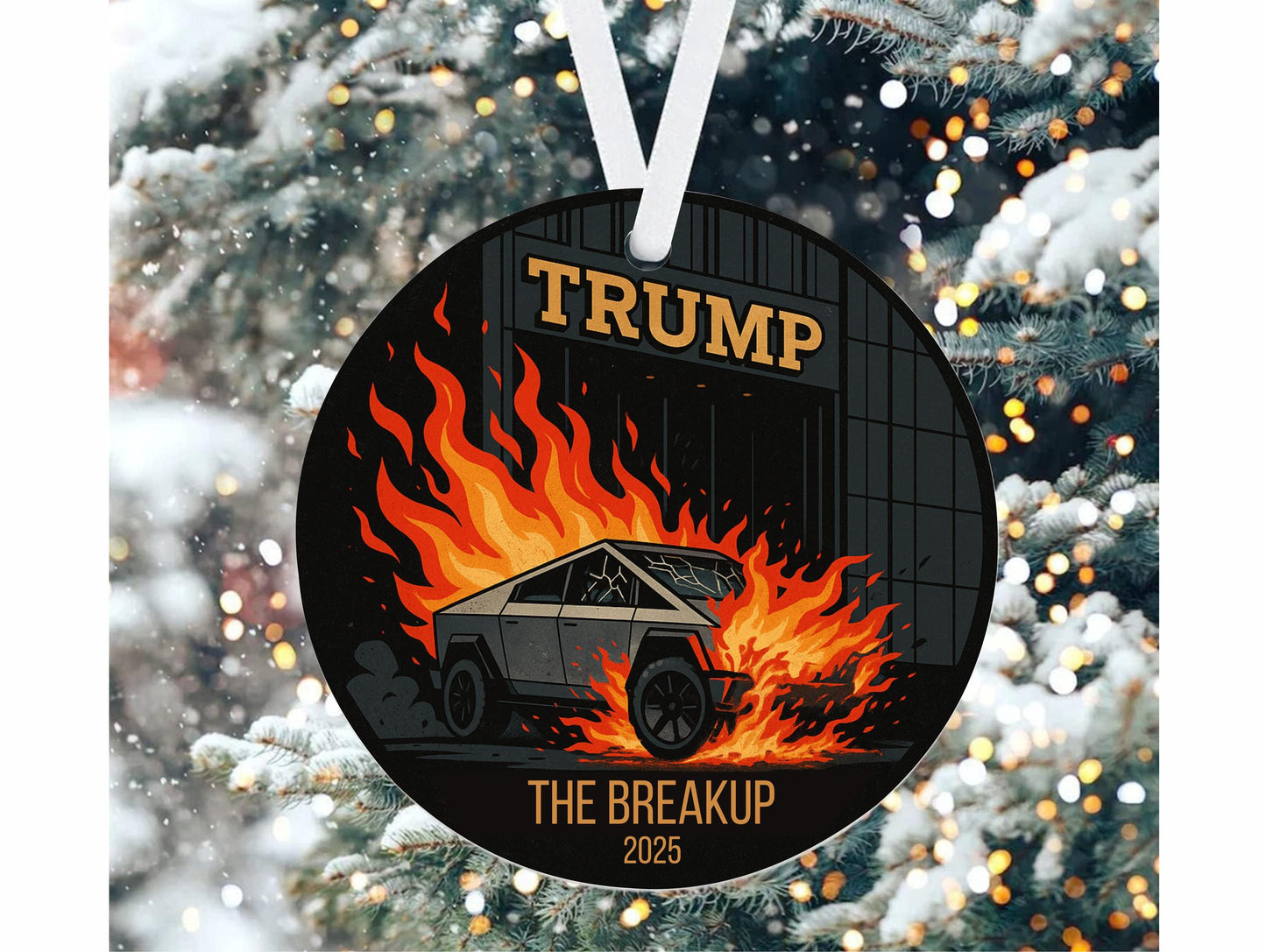 Trump Elon Breakup Ornament, Funny Political Christmas Keepsake