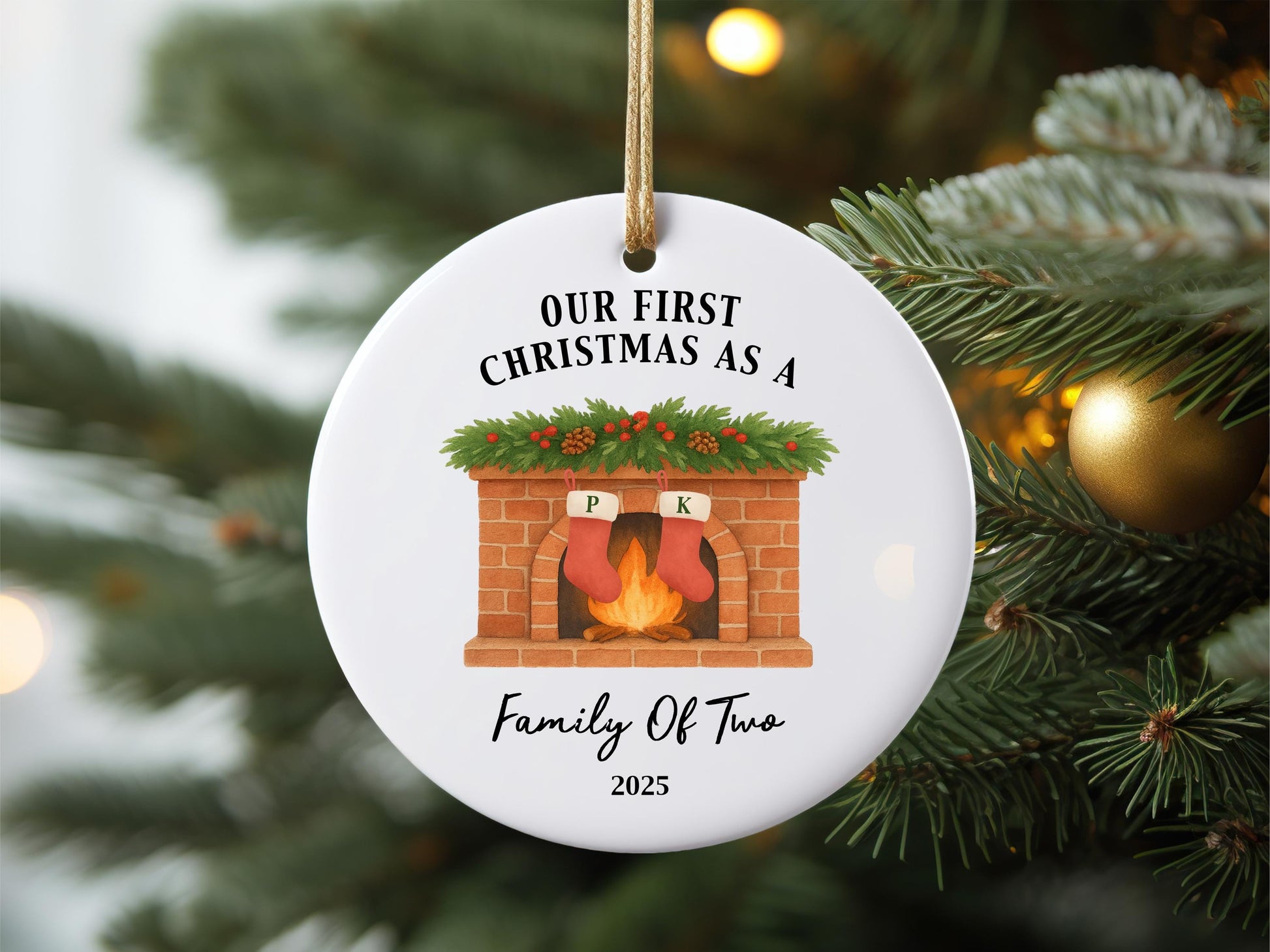 Personalized Family Christmas Ornament, First Christmas Keepsake, Fireplace Design