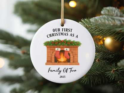 Personalized Family Christmas Ornament, First Christmas Keepsake, Fireplace Design