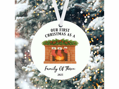 Personalized Family Christmas Ornament, First Christmas Keepsake, Fireplace Design