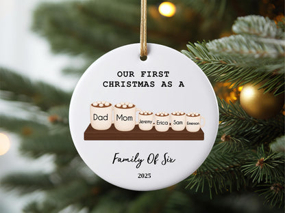 Personalized Family Christmas Ornament, First Christmas Keepsake, Hot Chocolate Mugs