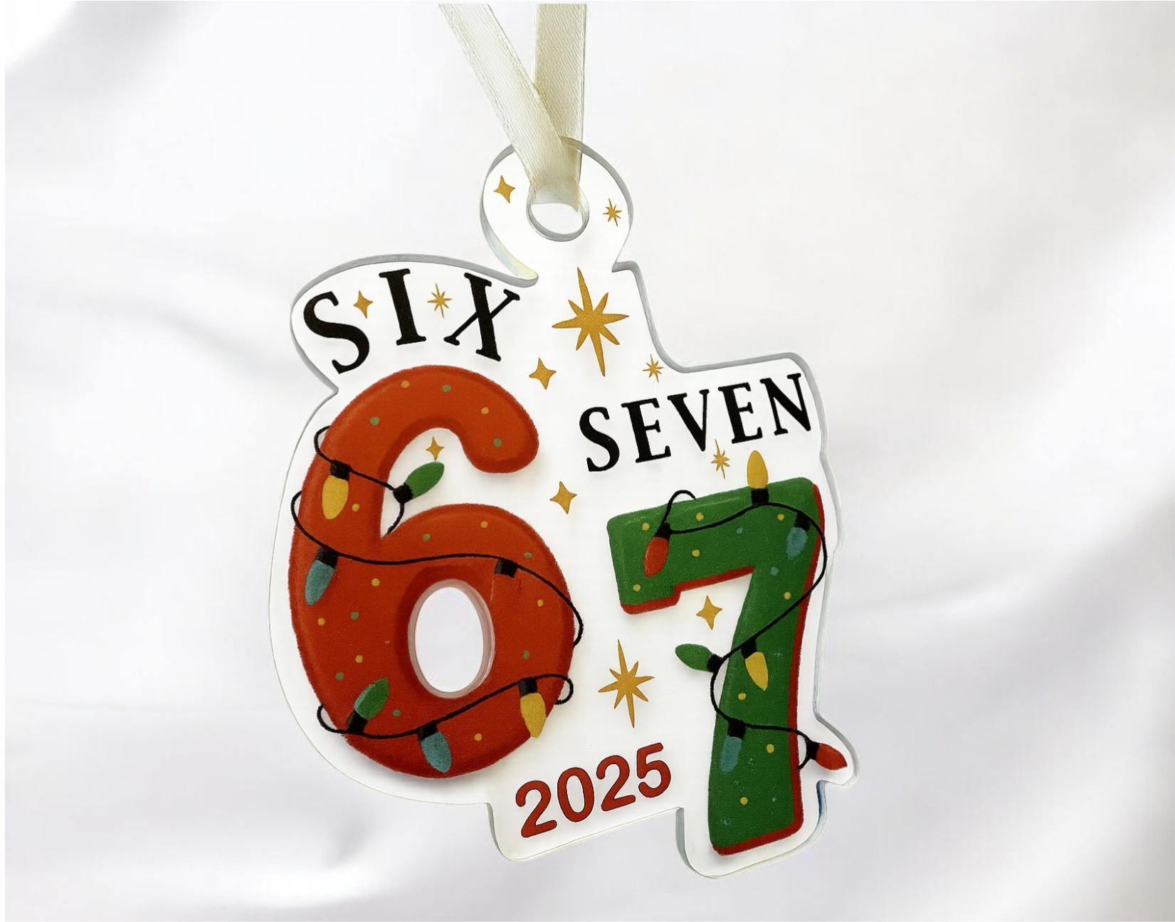 Acrylic Six Seven Ornament, Funny Teenager Printed Christmas Ornament, 6 7 Meme