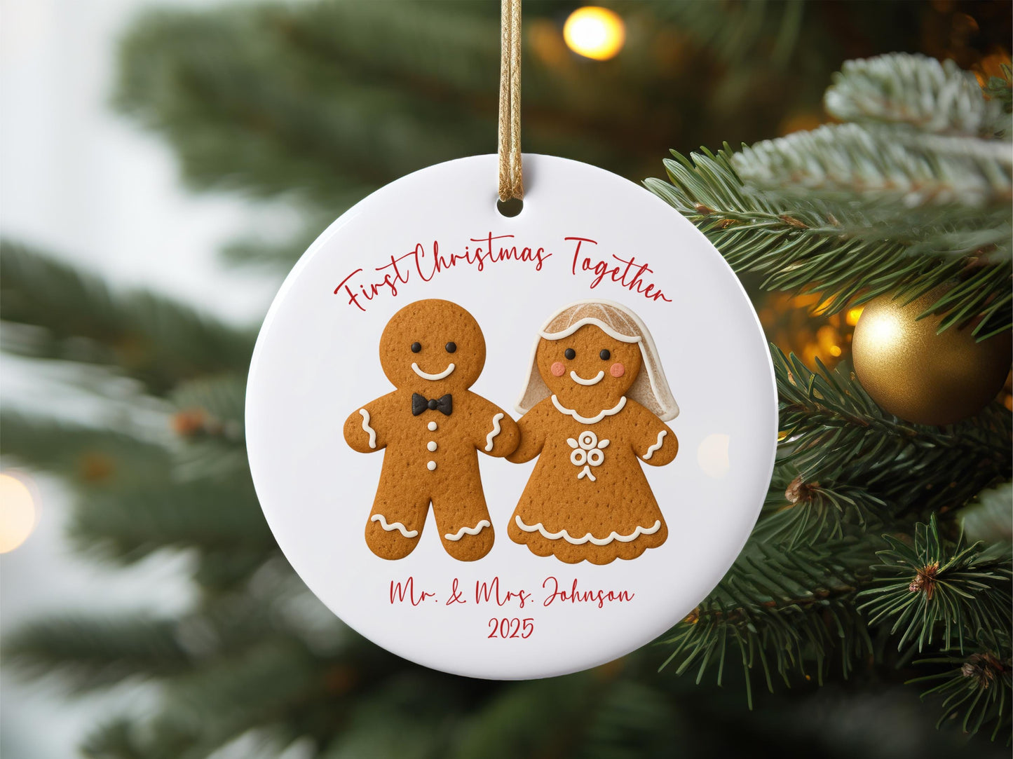 First Christmas Together Gingerbread Couple Ornament – Personalized 2025