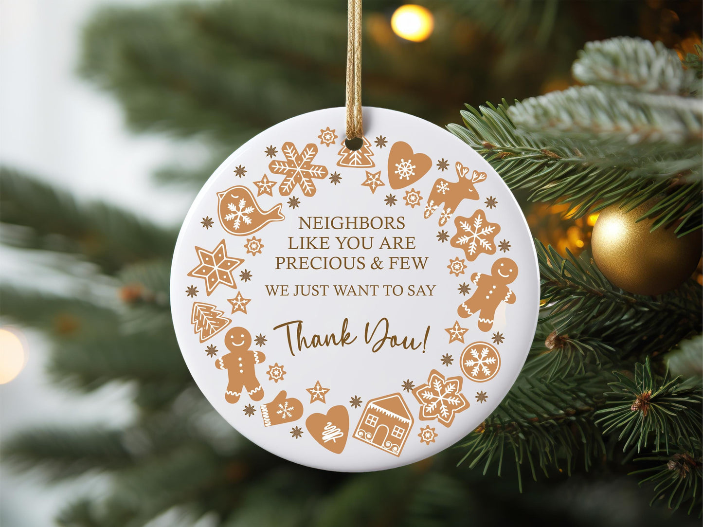 Neighbor Thank-You Christmas Ornament – Gingerbread Wreath Design