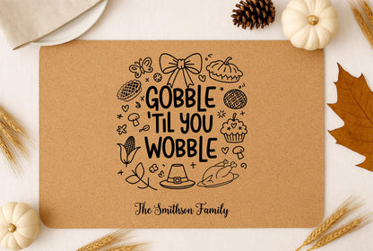 Personalized Thanksgiving Cork Placemat, Custom Family Name Table Mat | Thanksgiving Gift