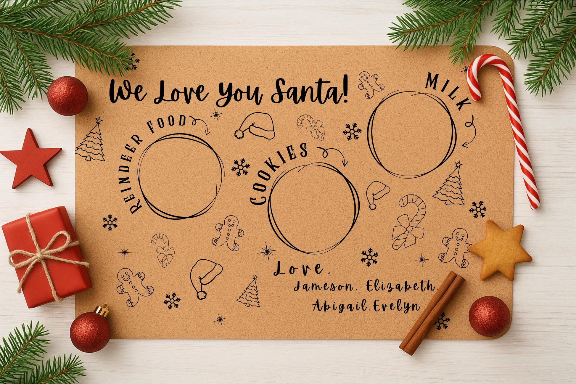 Custom Christmas Eve Treat Mat – Cookies, Milk & Reindeer Food Cork Mat