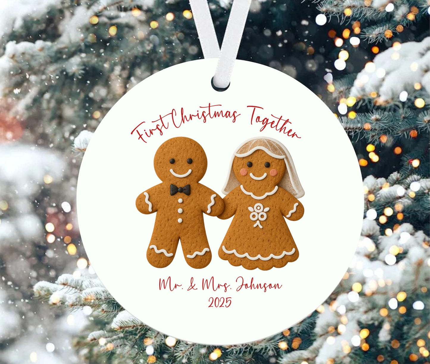 First Christmas Together Gingerbread Couple Ornament – Personalized 2025