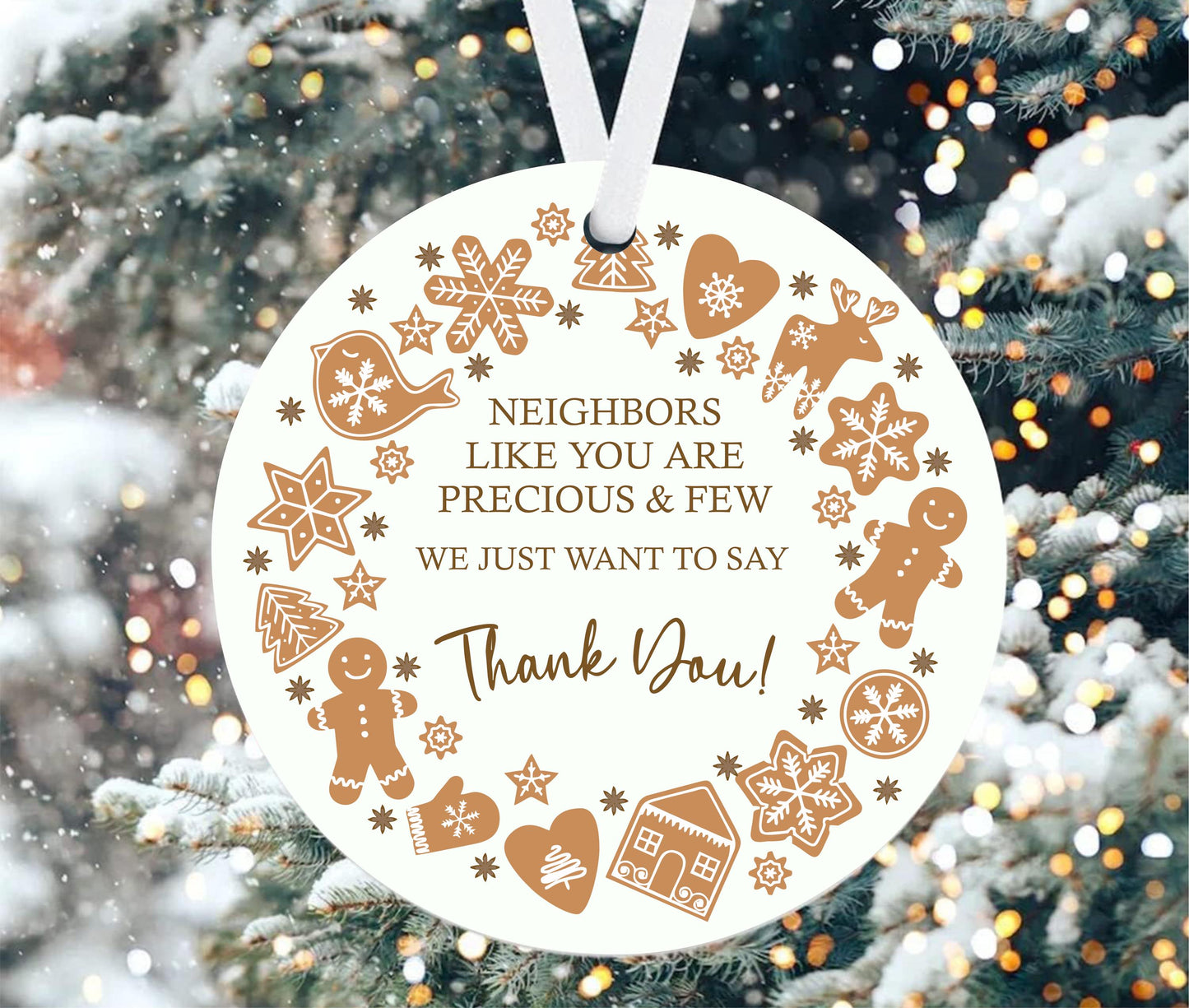 Neighbor Thank-You Christmas Ornament – Gingerbread Wreath Design