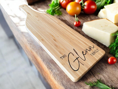 Personalized Bamboo Handled Cutting Board, Engraved Charcuterie Board, Anniversary Gift, Couple Gift