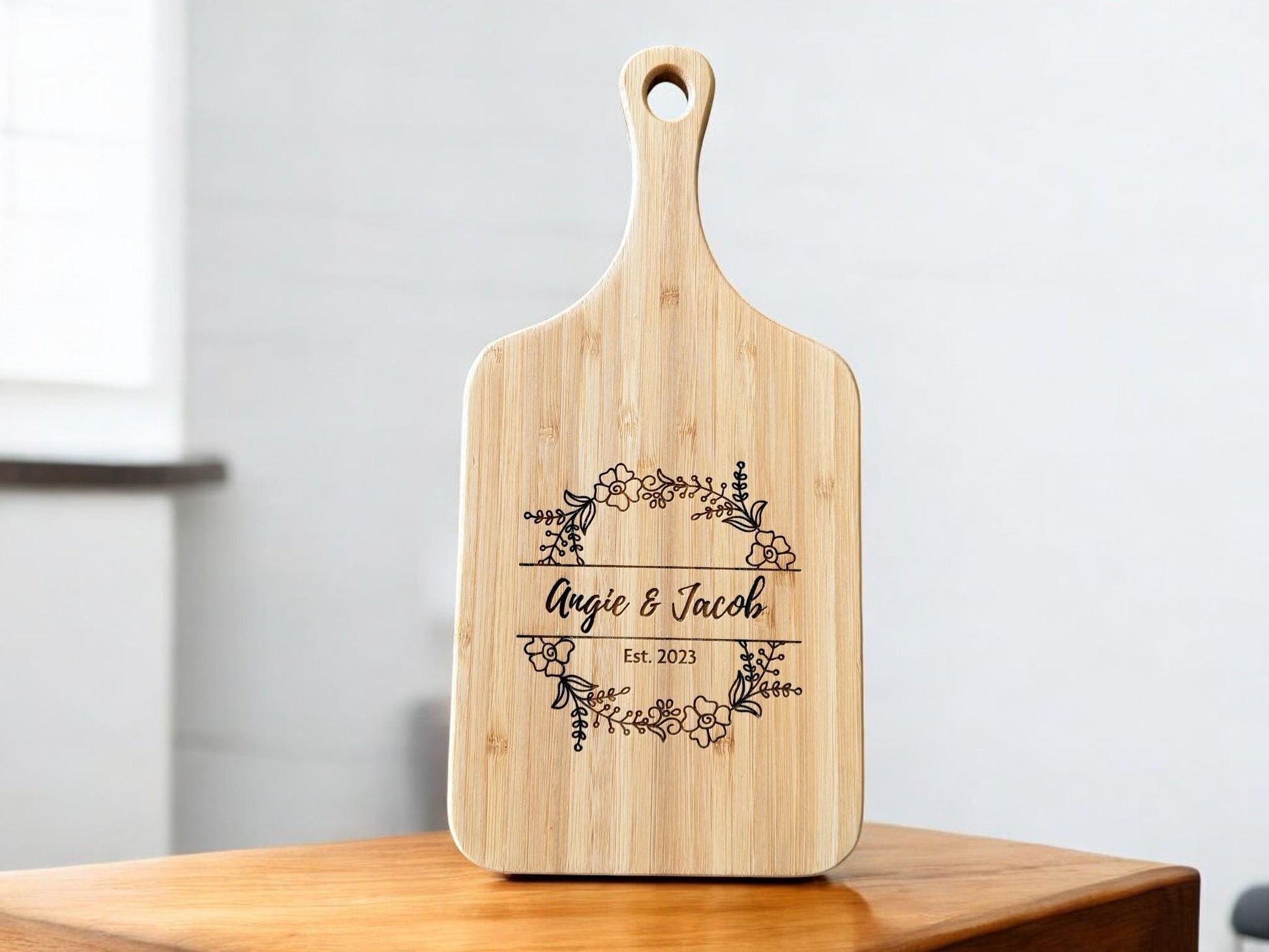 Personalized Bamboo Handled Cutting Board, Engraved Charcuterie Board, Anniversary Gift, Couple Gift