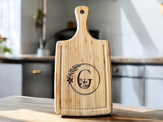 Personalized Bamboo Handled Cutting Board, Engraved Charcuterie Board, Housewarming Present, Engagement Gifts