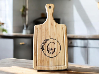 Personalized Bamboo Handled Cutting Board, Engraved Charcuterie Board, Wedding Gift, Housewarming Present