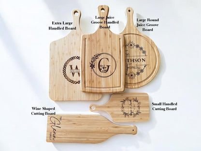 Personalized Bamboo Handled Cutting Board, Engraved Charcuterie Board, Wedding Gift, Housewarming Present