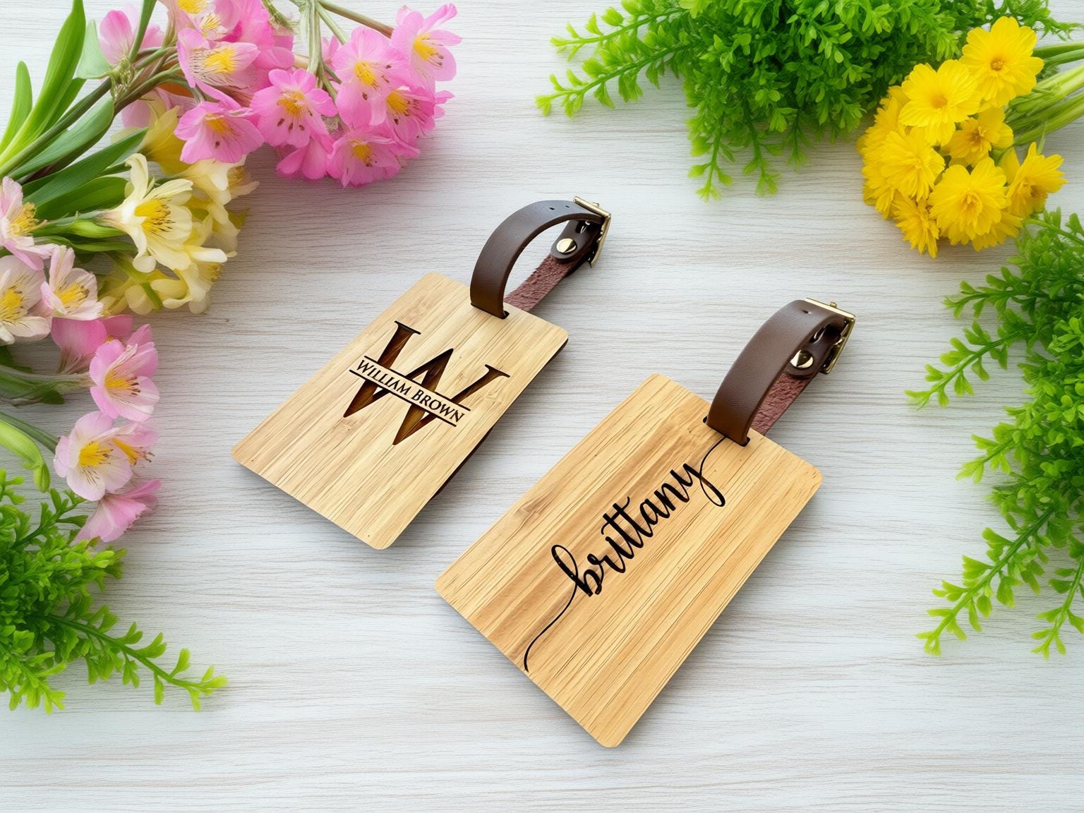Personalized Bamboo Luggage Tag, Backpack Tag, Custom Luggage Tag, Travel Accessories
