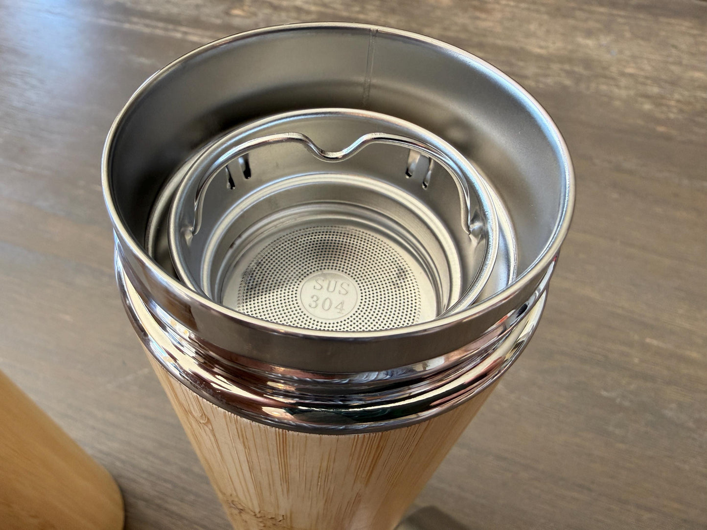 Custom Etched Bamboo Water Bottle, Personalized Stainless Steel Thermos