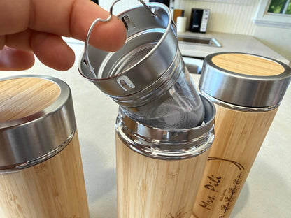 Personalized Bamboo Teacher Appreciation Water Bottle, Stainless Steel Thermos