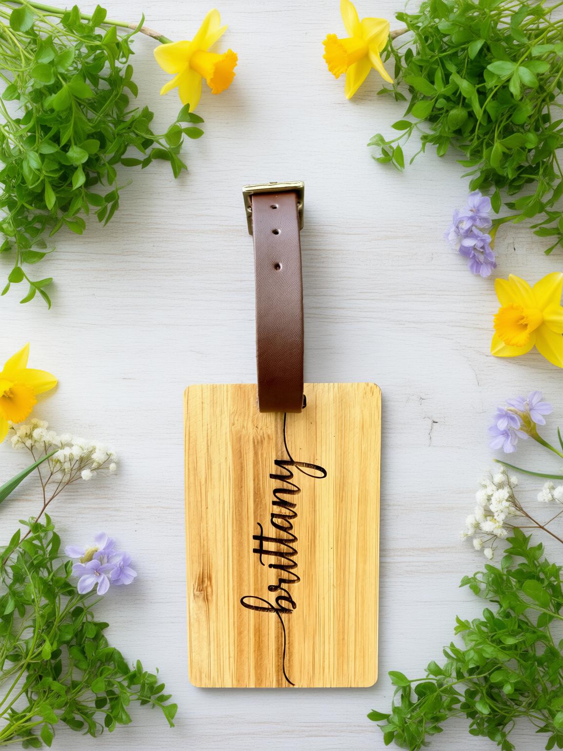 Personalized Bamboo Luggage Tag, Backpack Tag, Custom Luggage Tag, Travel Accessories