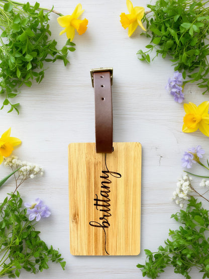 Personalized Bamboo Luggage Tag, Backpack Tag, Custom Luggage Tag, Travel Accessories