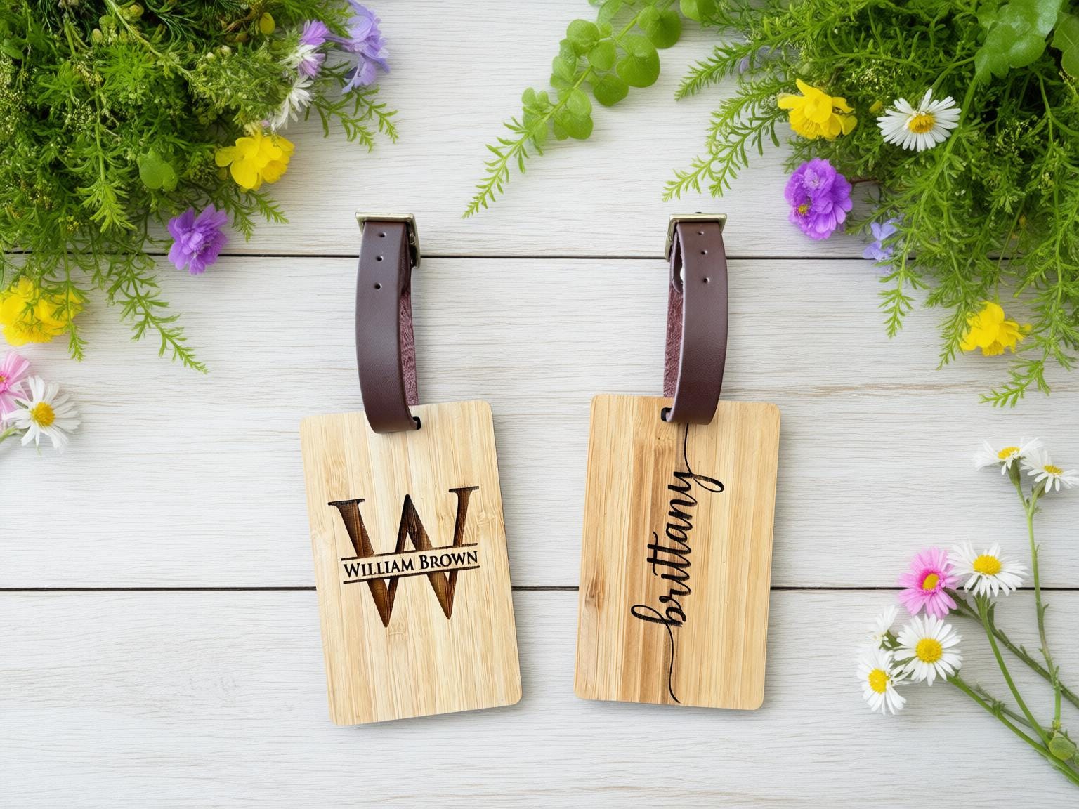 Personalized Bamboo Luggage Tag, Backpack Tag, Custom Luggage Tag, Travel Accessories