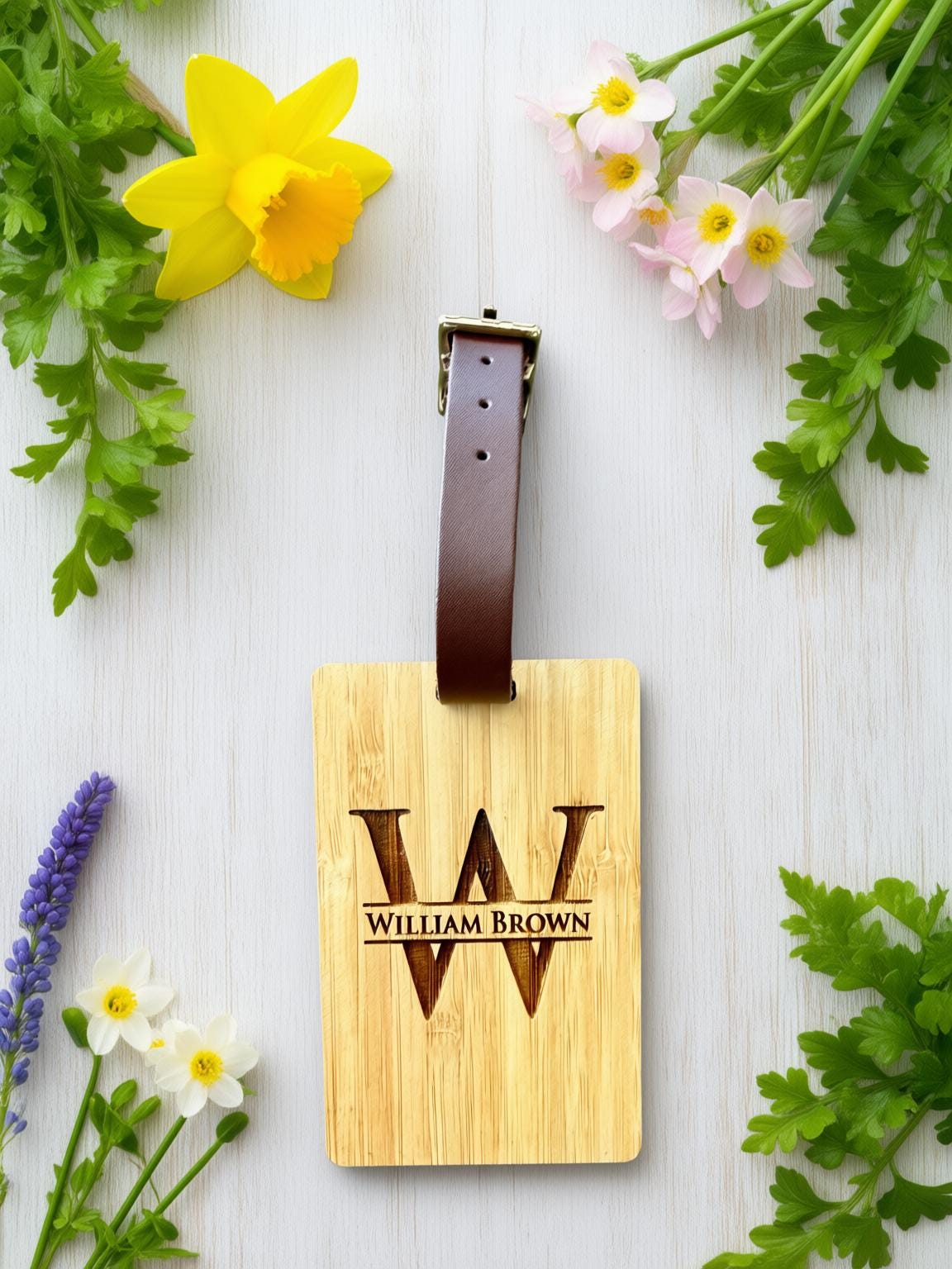 Personalized Bamboo Luggage Tag, Backpack Tag, Custom Luggage Tag, Travel Accessories