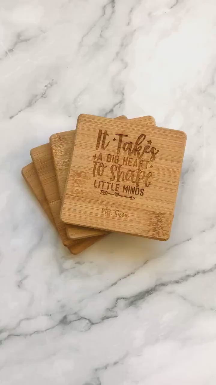 Monogrammed Teacher Appreciation Bamboo Coasters