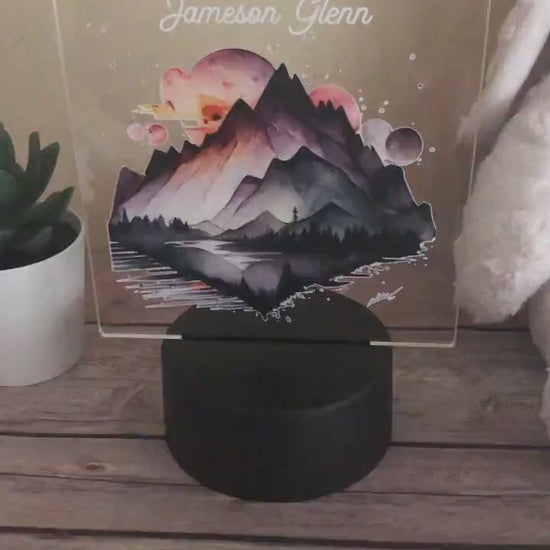 Monogram Mountain LED Night Light: Personalized Bedroom Decor