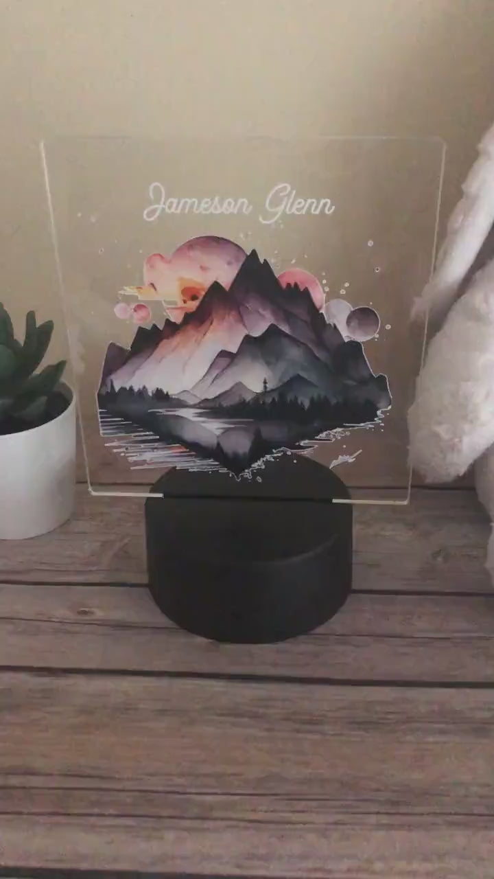 Monogram Mountain LED Night Light: Personalized Bedroom Decor