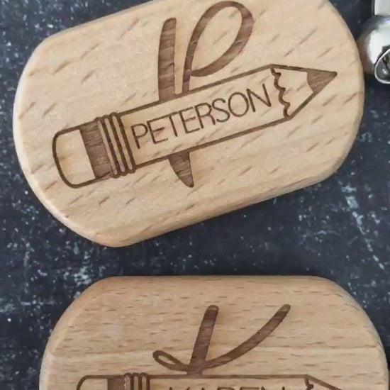 Monogrammed Wooden Teacher Keychain: Engraved Gift