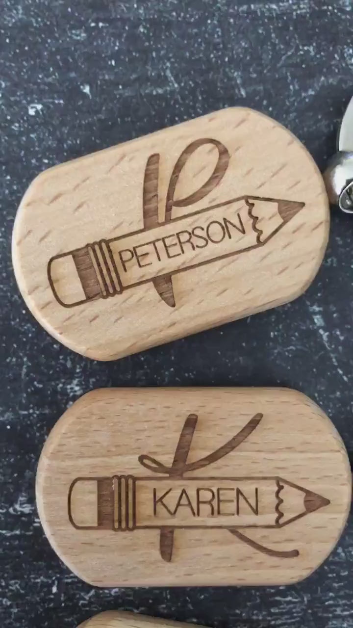 Monogrammed Wooden Teacher Keychain: Engraved Gift