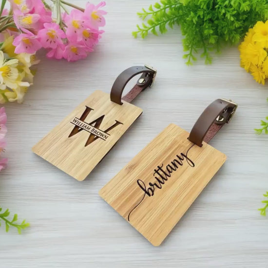 Personalized Bamboo Luggage Tag, Backpack Tag, Custom Luggage Tag, Travel Accessories