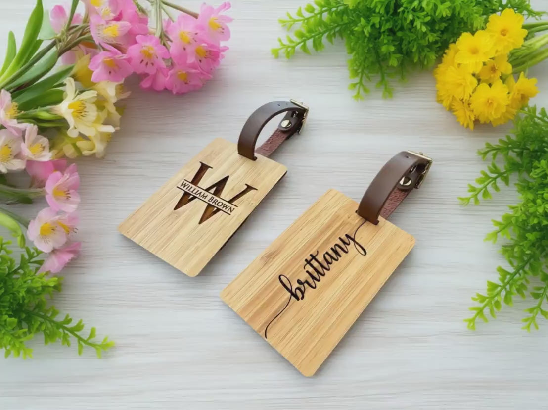 Personalized Bamboo Luggage Tag, Backpack Tag, Custom Luggage Tag, Travel Accessories
