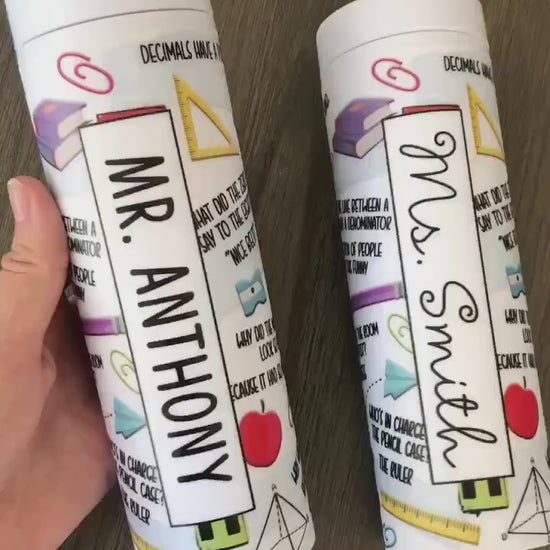 Monogrammed Punny Math Teacher Skinny Tumbler with Lid and Straw