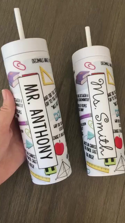 Monogrammed Punny Math Teacher Skinny Tumbler with Lid and Straw