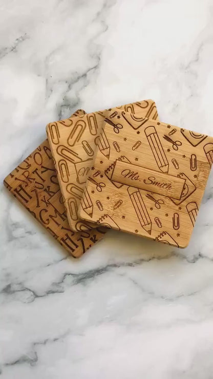 Personalized Teacher Appreciation Bamboo Coasters