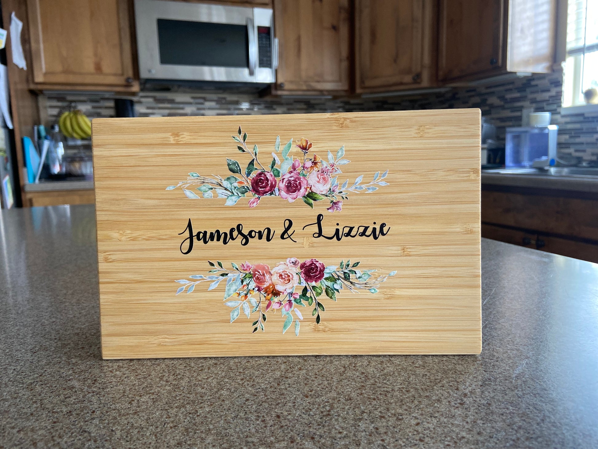 Personalized Floral Large Cutting Board With Handle