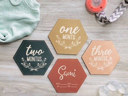 Wooden Milestone Markers, Hexagon Baby Monthly Milestone Cards, First Year Photo Props, Baby Shower Gift