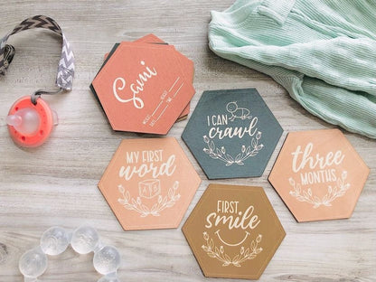 Wooden Milestone Markers, Hexagon Baby Monthly Milestone Cards, First Year Photo Props, Baby Shower Gift