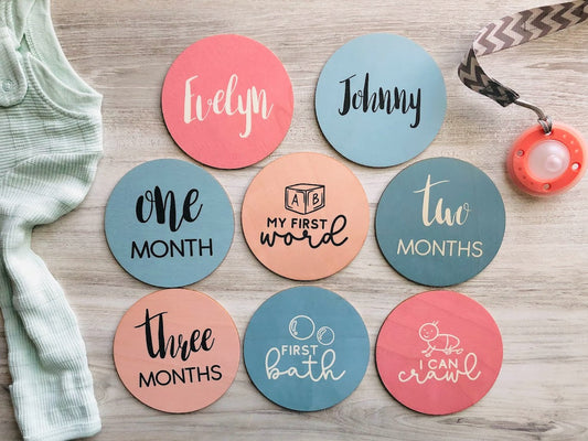 Wooden Milestone Markers, Circle Baby Monthly Milestone Cards, First Year Photo Props, Baby Shower Gift