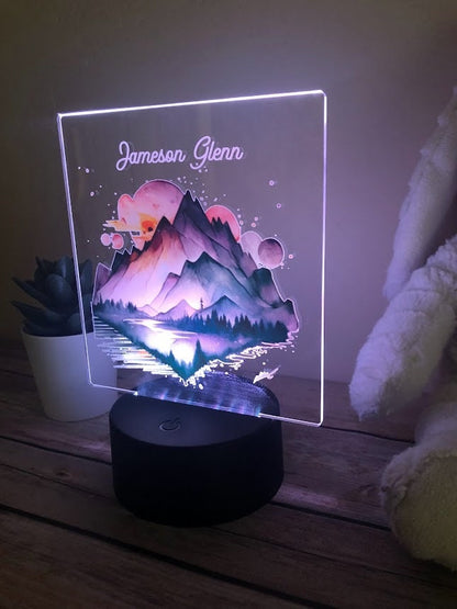 Monogrammed Mountain Custom Name Light | Personalized Bedroom LED Night Light | Light Up Sign