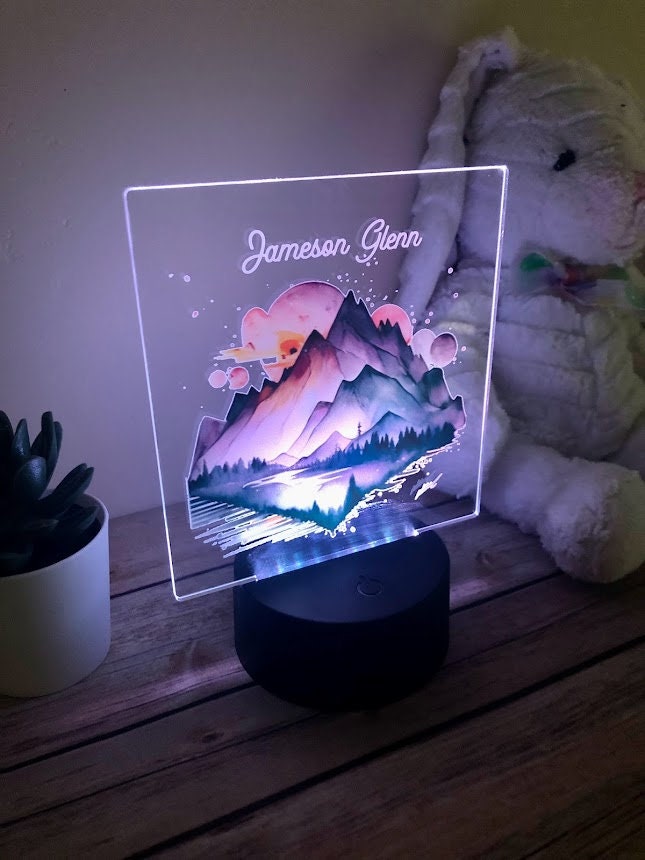 Monogrammed Mountain Custom Name Light | Personalized Bedroom LED Night Light | Light Up Sign