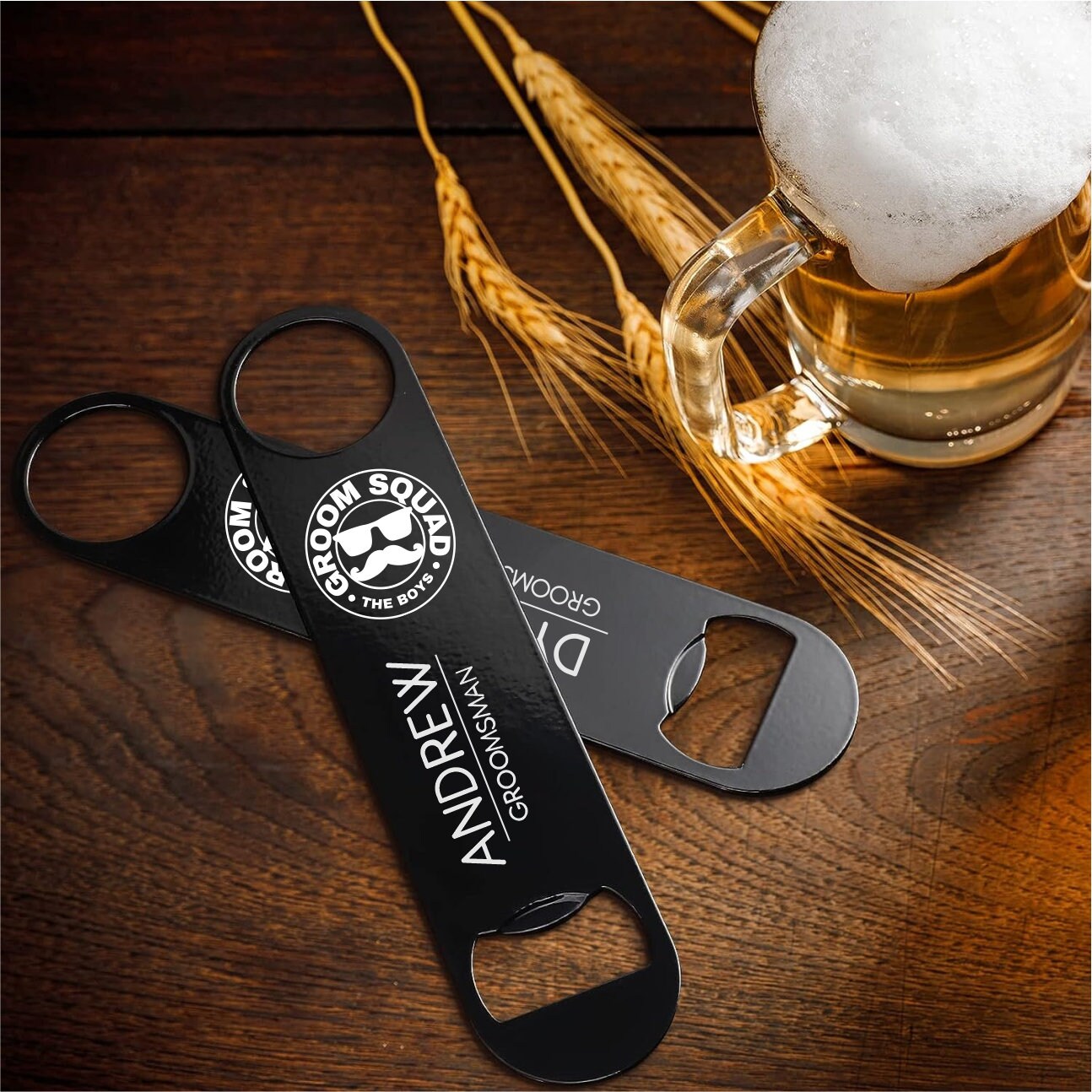 Large Monogrammed Groomsmen Stainless Steel Bottle Opener